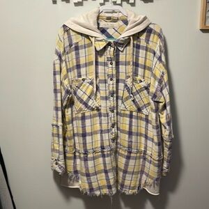 Plaid hooded shacket size large.
